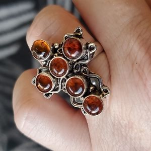 New Amber 925 Silver Cross Ring.
